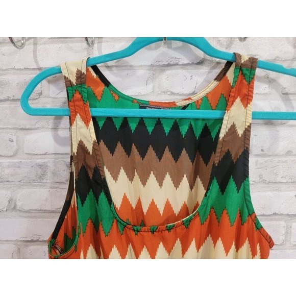 Women Poetry Dress Long Back, Short Front Brown Green Black Orange Geometric Siz - Picture 3 of 10